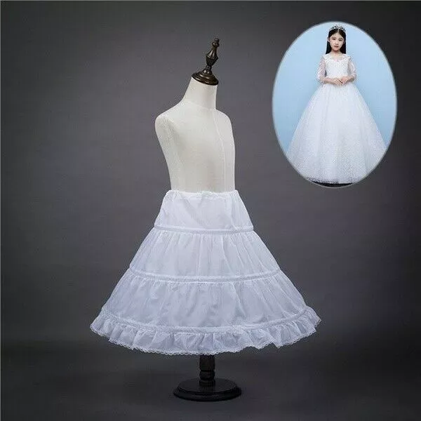 Girls' Petticoat Half Slip Flower Girl Crinoline Skirt White 3 Hoop Underskirt