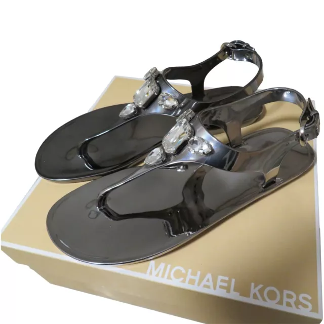 MICHAEL KORS Jayden Embellished Metallic Jelly Sandal 8