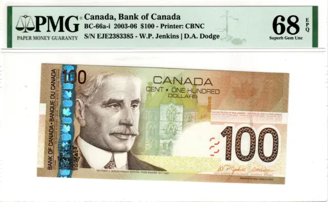CANADA (Bank of Canada) $100 Dollars 2004 Gem UNC PMG 68 EPQ CH-BC-66a-i Pfx EJE