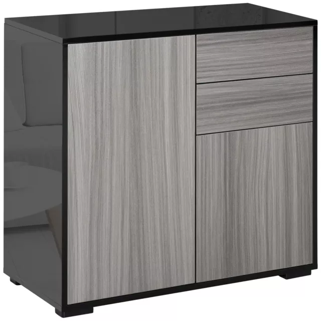 HOMCOM Side Cabinet with 2 Door Cabinet and 2 Drawer for Home Office Grey Black