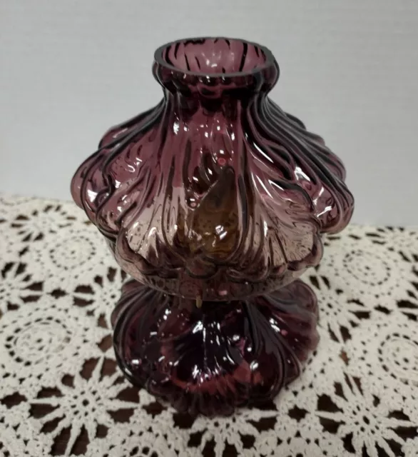 Fenton LG Wright Dark Amethyst Plum Purple Glass Flume Puffy Miniature Mini Lamp