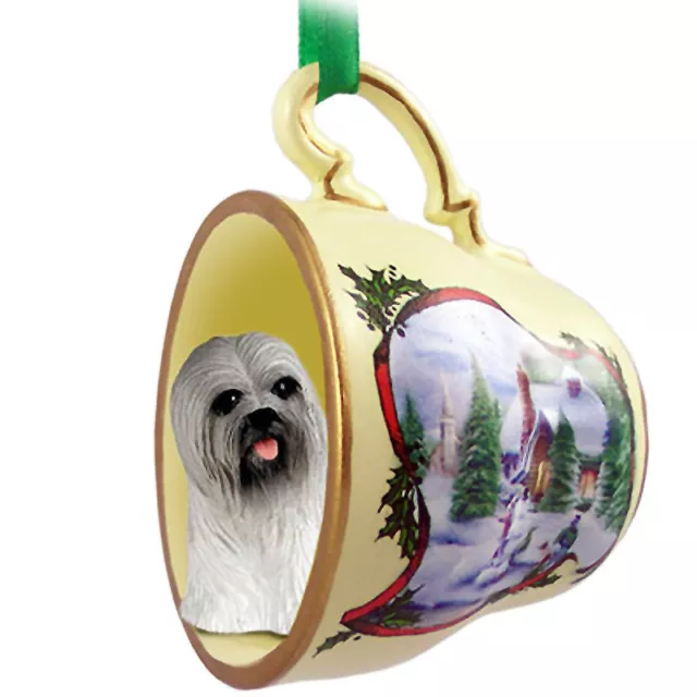 Lhasa Apso Christmas Ornament Teacup Gray