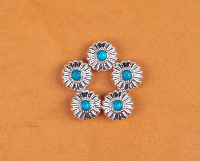 10PC 16MM WESTERN ROCK FLORAL TURQUOISE SLIVER SCREWBACK CONCHOS Stud RIVET TACK