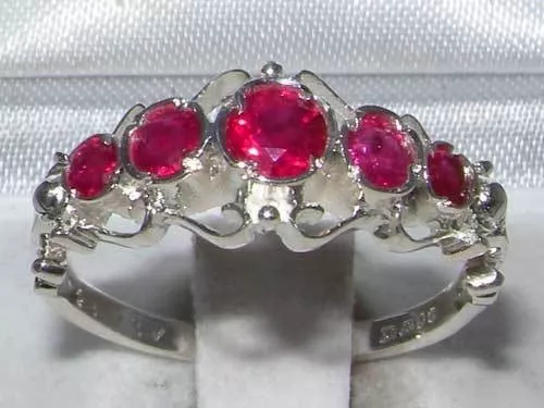 Solid Sterling Silver Genuine Natural Ruby Ring of English Georgian Design