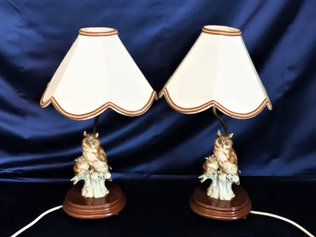 2x Giuseppe Armani Capodimonte Eulen Lampe Tischlampe Vintage