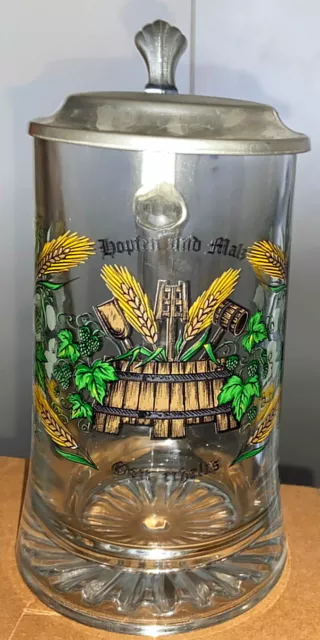 schöner alter Bierkrug mit Zinndeckel, 18 cm, bemalt, topp