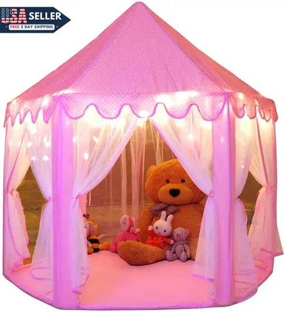Monobeach Princess Tent Girls Large Playhouse Kids Castle Play Tent with Star Li
