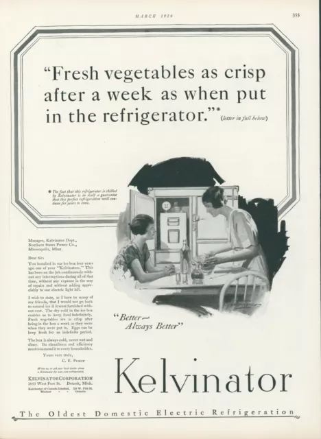 1926 Kelvinator Electric Ice Box Refrigerator Oldest Home Vintage Print Ad HB1