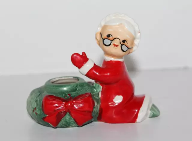 Vintage LEFTON Christmas Mrs. Santa Claus Candle Holder Figurine Japan