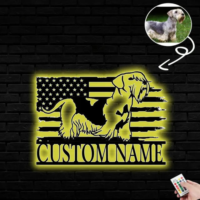Personalized Czech terrier one Dog American Flag Metal Sign Led Lights Custom