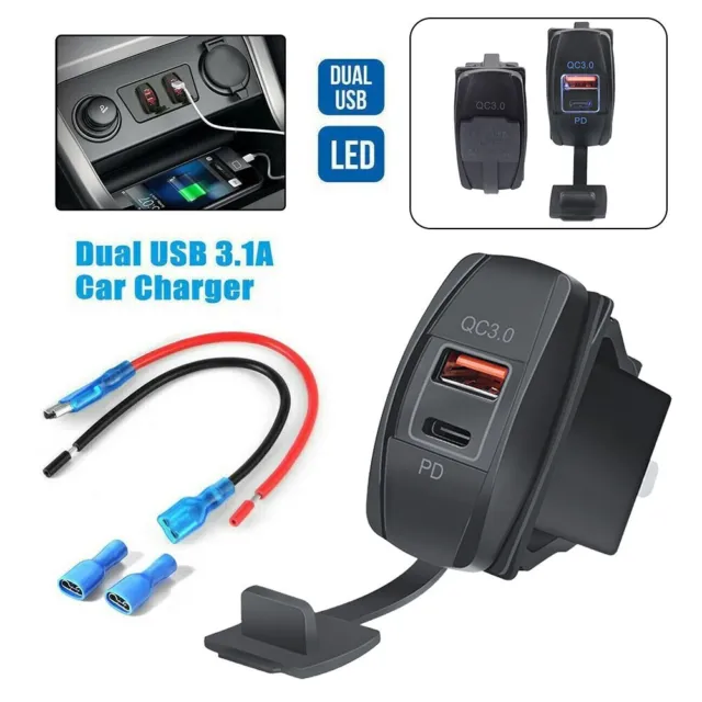 Smart Chip Dual USB Charger PD and QC3 0 Port with LED Power Socket Black