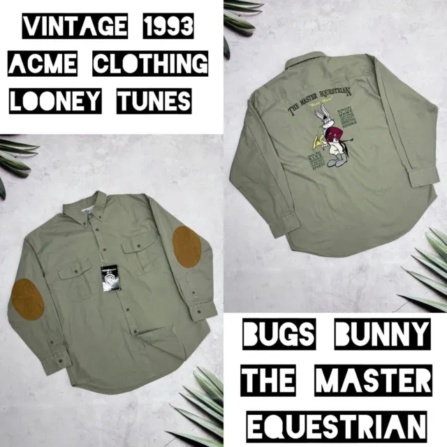 Vintage 1993 Acme Clothing Looney Tunes Shirt Bugs Bunny Equestrian Olive size L