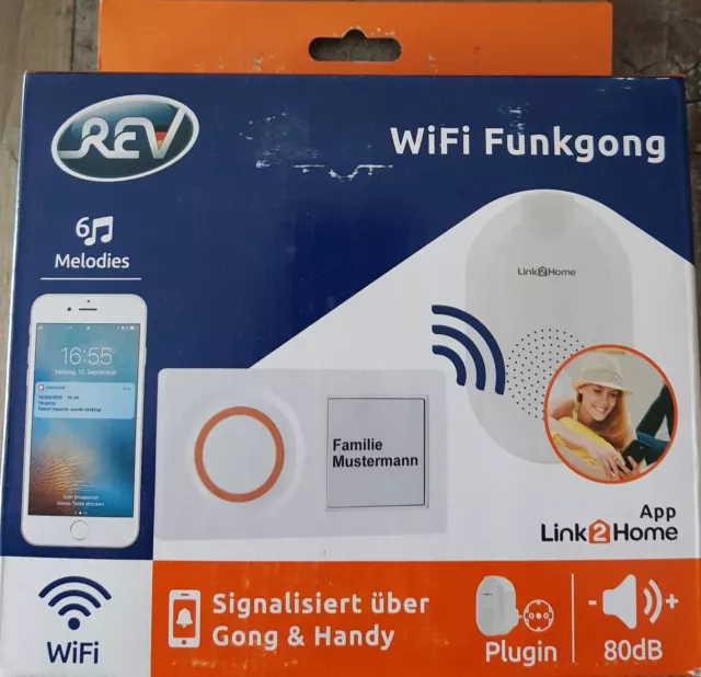 Rev WiFi Funkgong Funkglingel 6 Melodien signalisiert über Gong & Handy 80dB