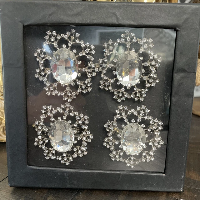 Gorgeous Tahari Rhinestone Jeweled Napkin Rings Set of 4 - Beautiful For Dining