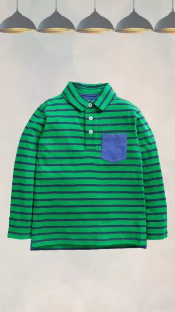 Ex Mini Boden Boy’s Long Sleeve Pocket Supersoft Polo Shirt, Starboard Blue/Grn