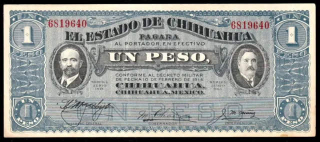 Mexico,Revoulutionary ,Estado de Chihuahua, 1915. 1 Peso, UNC * P-S530e BANKNOTE