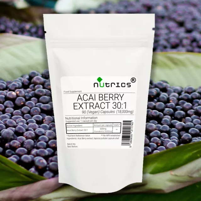 Nutrics® 18,000mg ACAI BERRY Extract 100% Pure Strong Vegan Capsules antioxidant