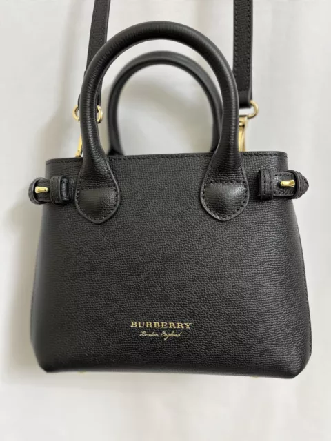 Burberry Auth Calf Grain House Check BABY Banner Tote Black Satchel Crossbody