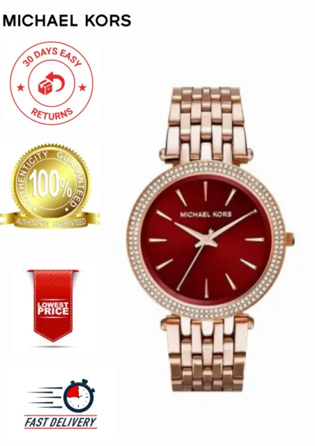 Montre Michael Kors Darci MK3378¦Cadran rouge¦Bracelet en acier rosé