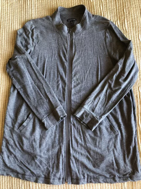 EILEEN FISHER XL gray stretchy tencel jersey knit zip long cardigan jacket