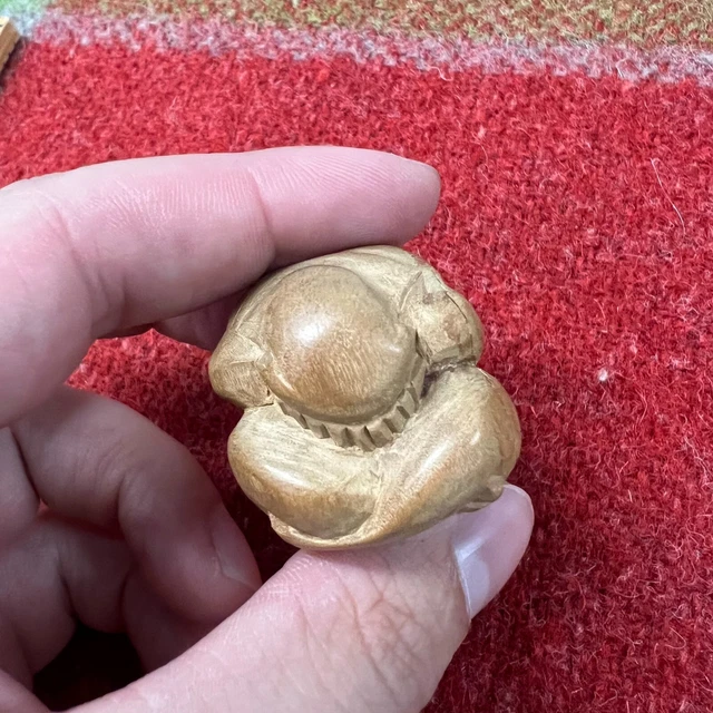 Vintage Hand Wood Carved Yogi Weeping Crying Buddha Man Oriental Miniature 1"