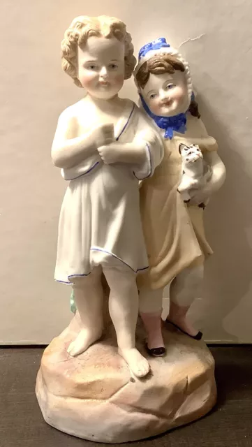 Antique German Bisque Porcelain Ernst Bohne&Söhne Figurine Children Anchor Mark