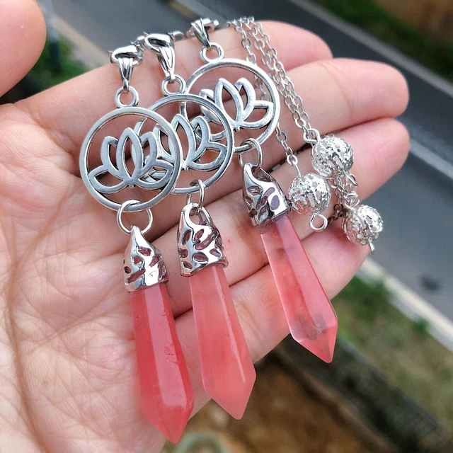 3pcs Cheery Quartz Stone Chakra Pendulum Pendant Energy Power Healing Amulet