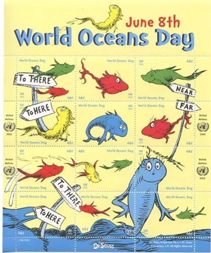 United Nations New York 2013 - World Ocean Day - Dr. Seuss - Sheet of 12 - MNH