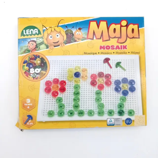 Lena 35613 Mosaik Steckspiel Set Biene Maja Steckmosaik 80 farbigen Stecker