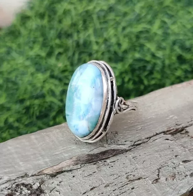 Natural Larimar Gemstone 925 Sterling Silver Handmade Ring Jewelry All Size N65