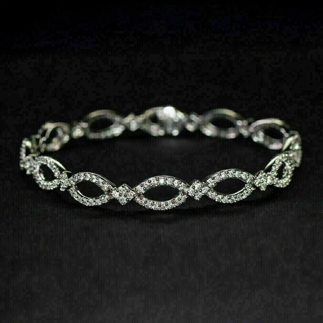 14K White Gold Plated Lab Created 7 Ct Round Cut Diamond Women's Tennis Bracelet