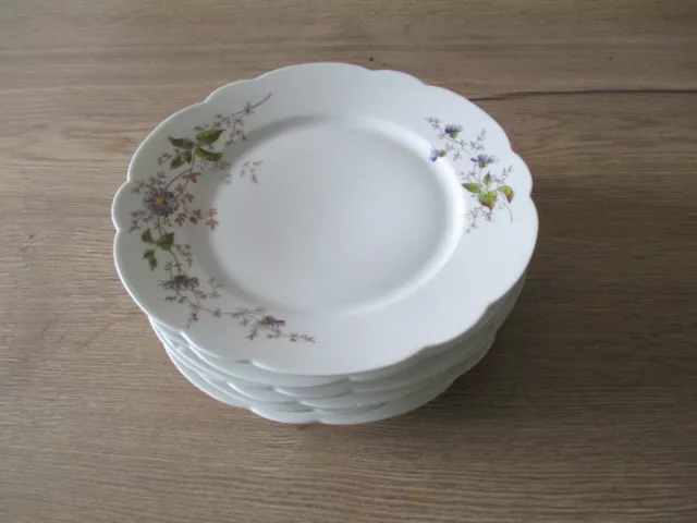 6 Assiettes plates  en  porcelaine  Limoges ? Pouyat ? décor fleurs  ""