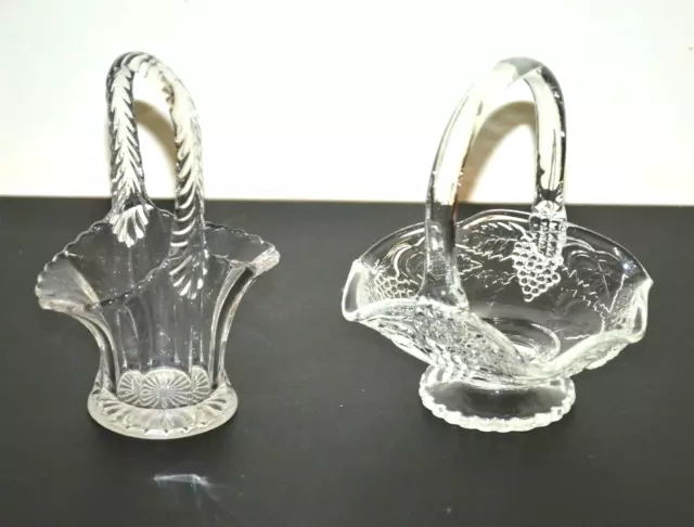 LOT Vintage Baskets Clear Glass Crystal Small 6" with handles