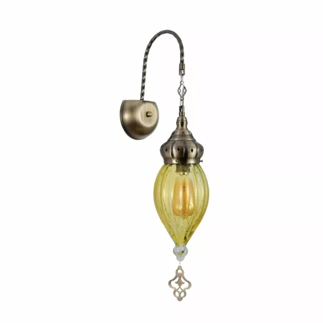 Yellow Glass Antique Bronze Metal Body Moroccan Style Wall Light with E27 Fittin