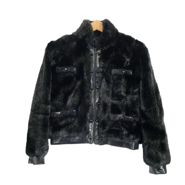 St. John by Marie Gray coat collection black faux fur bomber style jacket size S