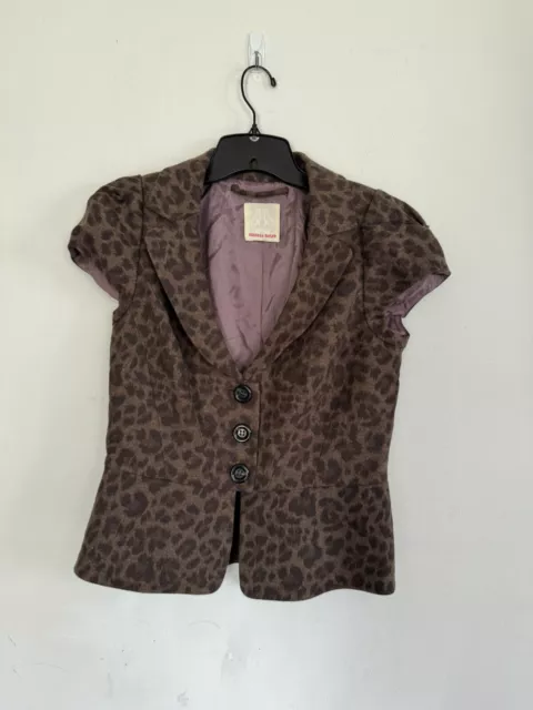 Rebecca Taylor Womens Y2K Cheetah Animal Print Wool Blazer Jacket, Size 4