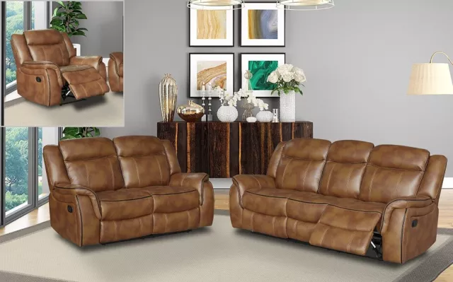 Tan Brown Leather Gel Recliner 3 Seater 2 Seat or Armchair Sofa Suite CLIFTON