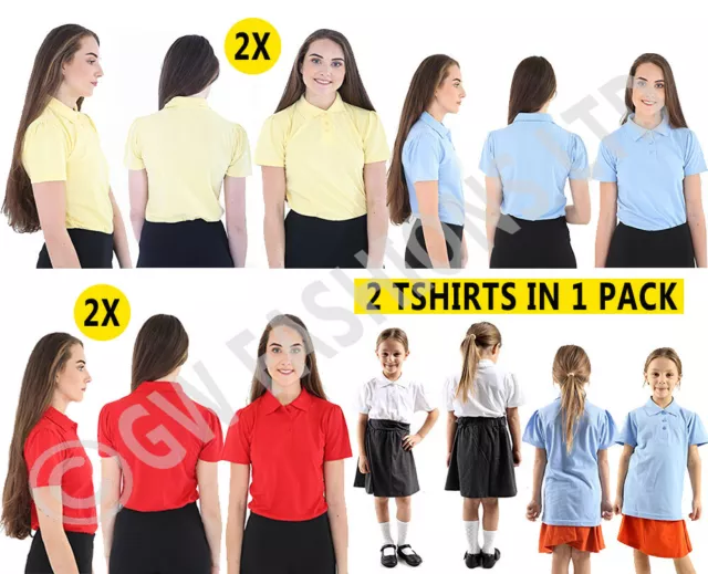 2 X GIRLS  Plain Polo Tee T-Shirt School Shirts Uniform PE Top Kids Tops