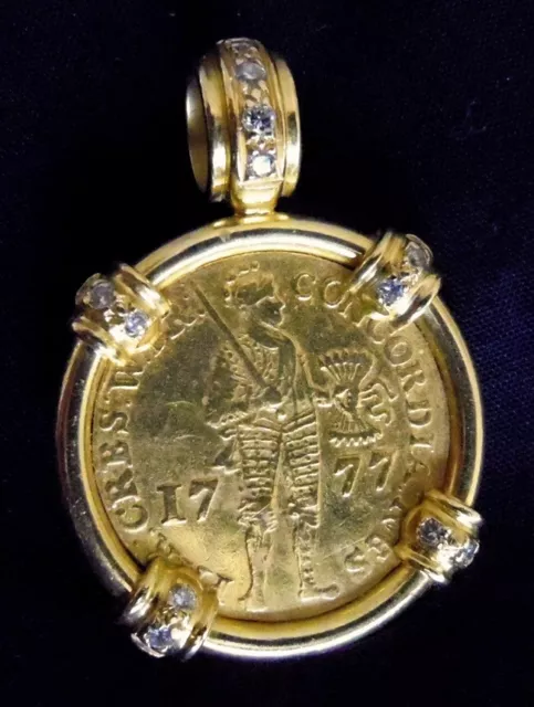 1777 Netherlands (West Friesland) Gold Ducat Pendant with Diamonds