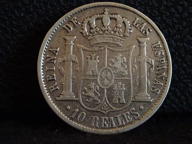 Isabel II: 10 Reales 1854. Sevilla . Plata 900 - 12,75g.