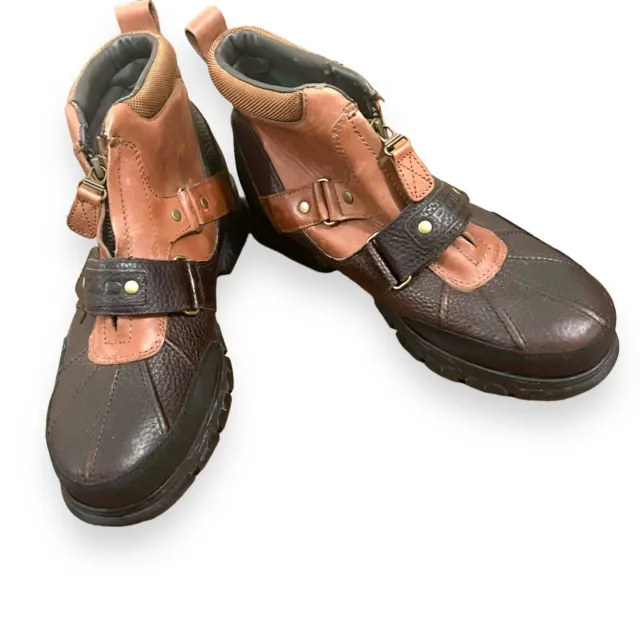 POLO RALPH LAUREN Brown Leather Zip Adjustable Strap Duck Boots Mens ...