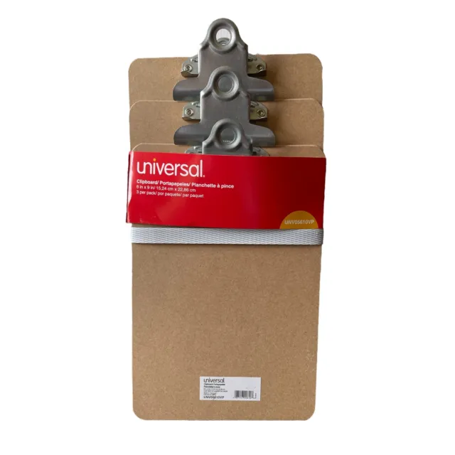 Universal Hardboard Clipboard, 3/4" Capacity, 5 x 8 Sheets, Brown (3 Pack)