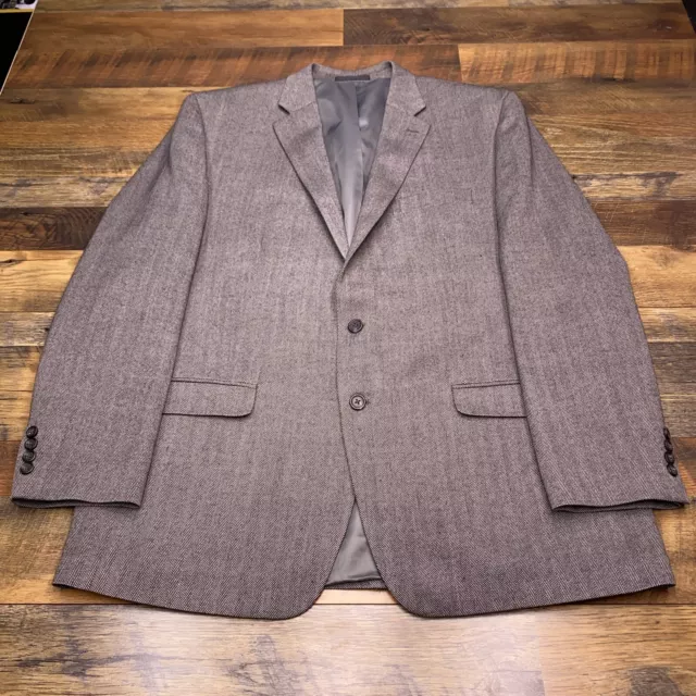 Chaps Sport Coat Mens 48L Gray Herringbone Blazer Wool Single Breasted