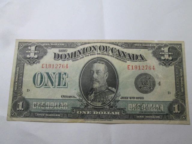 1923 Dominion Of Canada 1 Dollar Signed Large Size Note Very Fine Condition