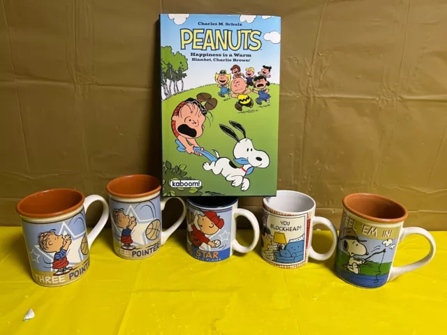 5 Peanuts Coffee Mugs & Peanuts Happiness is a Warm Blanket Book - HB (2012)