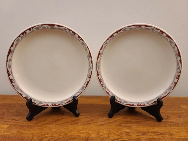 Set of 2 50's Syracuse China for Statler Hotels 9" Luncheon Plates - Red Scroll