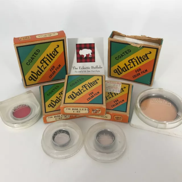 Mixed Lot of 8 Camera Lens Filters and Boxes Vintage Walz Rollei Contaflex