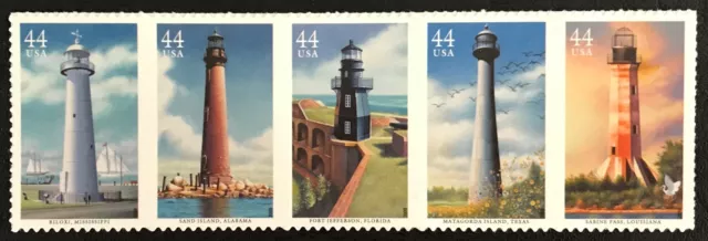 2009 Scott #4409-4413 - 44¢ - GULF COAST LIGHTHOUSES - Strip of 5 - Mint NH