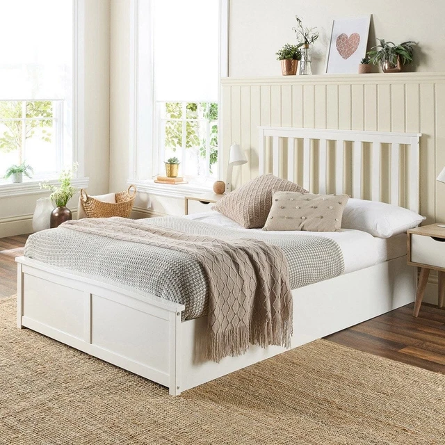 ASPIRE ATLANTIC WOODEN Ottoman Bed Frame White Wood Solid Bedstead 3ft