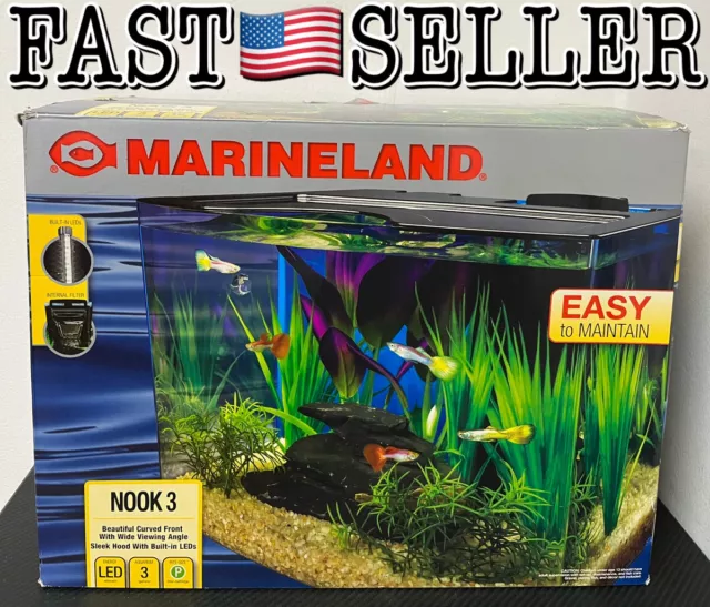 Marineland Nook 3 Aquarium Kit with Built-In LEDs and Hidden Filtration 3 Gallon
